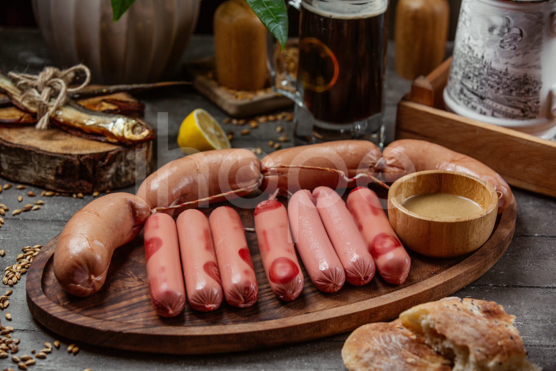 Sausage Set On Wooden Board