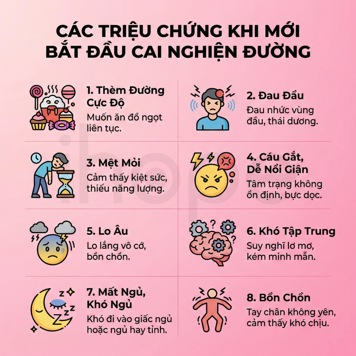 Các triệu chứng khi mới cai nghiện đường